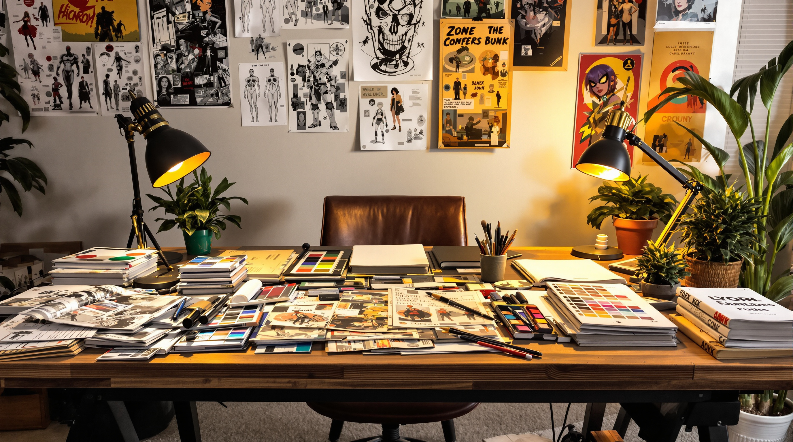 Comic book artist's creative workspace